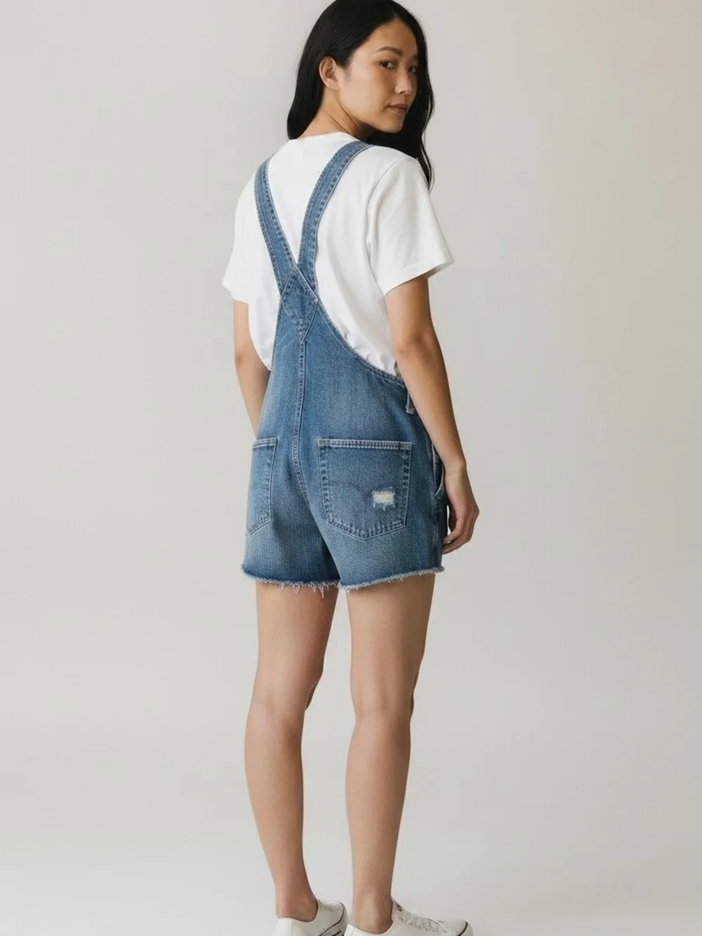 No Boundaries Distressed Blue Denim Short Overalls Juniors 7/9 - Picture 2 of 11